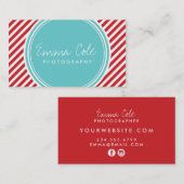 Türkisfarbene und rote Preppy-Streifen Visitenkarte (Vorne/Hinten)