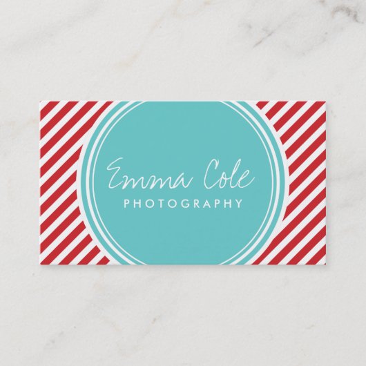 Türkisfarbene und rote Preppy-Streifen Visitenkarte (Vorderseite)