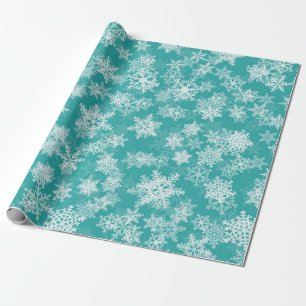 Türkisfarbene und weiße Schneeflocken Winterwunder Geschenkpapier