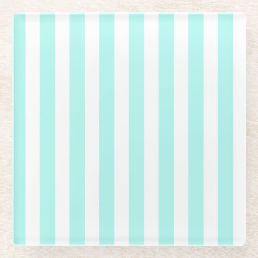 Türkisfarbene und weiße Streifen aus Süßigkeiten Glasuntersetzer (Vorderseite)