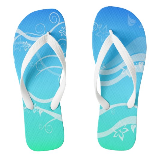 Türkisfarbene und weiße Wirbel Flip Flops Badesandalen (Fußbett)