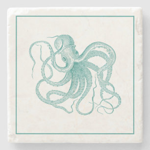 Türkisfarbene Vintage Octopus-Illustration Steinuntersetzer