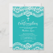 Türkisfarbene Vintage Spitzenbestätigung Einladung (Vorderseite)