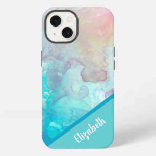 Türkisfarbene Wasserfarbe Personalisiert iPhone 13 Hülle