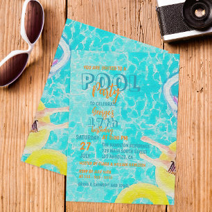 Türkisfarbene Wasserfarbe-Poolparty-Teenie-Geburts Einladung