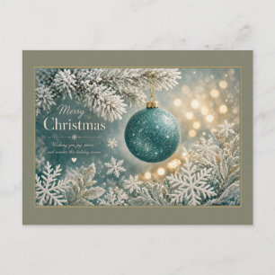 Türkisfarbene Weihnachtsbaumkugel mit Schneeflocke Postkarte