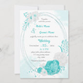 türkisfarbene, weiße, blumenförmige Hochzeit Einladung (Vorderseite)