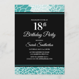 Türkisfarbene weiße Blumenparty zum 18. Geburtstag Einladung