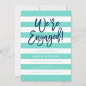 Türkisfarbene weiße Streifen Blaue Engagement Part Einladung (Vorderseite)