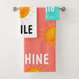 Türkisfarbene WeißkorallensonnenTypografie Badhandtuch Set