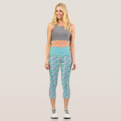 Türkisfarbene Wildblume Capri Leggings (Vorderseite)