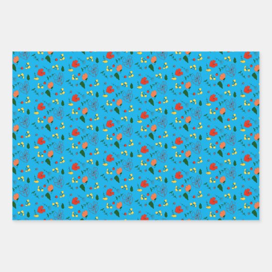 Türkisfarbene Wildblumen, in Papierform verpackt Geschenkpapier Set (Vorderseite)