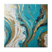 Türkisfarbene Wirbel aus weißem Marmor mit Goldakz Fliese (Vorderseite)