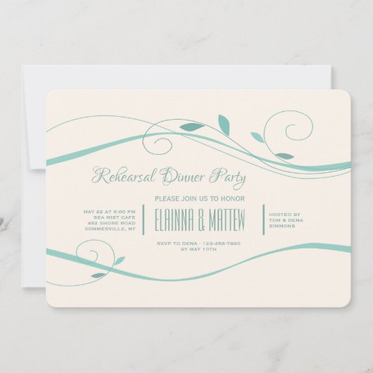 Türkisfarbene Wirbel Einladung (Vorderseite)