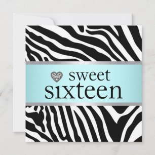 Türkisfarbene Zebra Sweet Sixteen Geburtstagsfeier Einladung