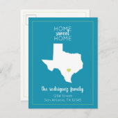 Türkisfarbene Zuhause Sweet Zuhause - Texas Moving Ankündigungspostkarte (Vorne/Hinten)
