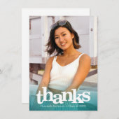 Türkisfarbener Abschluss Foto fett Typografie mode Dankeskarte (Vorne/Hinten)