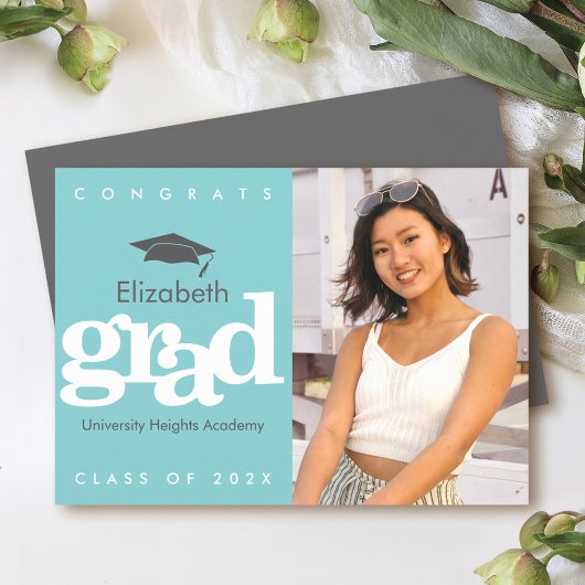 Türkisfarbener Abschluss Foto Graue Kappe Ankündigung