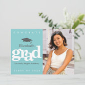 Türkisfarbener Abschluss Foto Graue Kappe Ankündigung (Stehend Vorderseite)