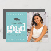 Türkisfarbener Abschluss Foto Graue Kappe Ankündigung (Vorne/Hinten)