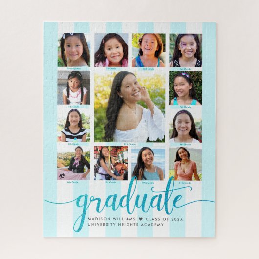 Türkisfarbener Abschluss K-12 Fotocollage-Script Puzzle (Vertikal)