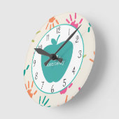 Türkisfarbener Apple-Handdrucklehrer Runde Wanduhr (Winkel)