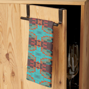 Türkisfarbener Aquamariner Orangenrot-Eclectischer Geschirrtuch