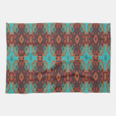 Türkisfarbener Aquamariner Orangenrot-eklektischer Geschirrtuch (Horizontal)