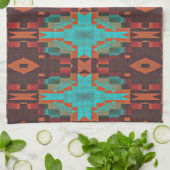 Türkisfarbener Aquamariner Orangenrot-eklektischer Küchentuch (Gefaltet)