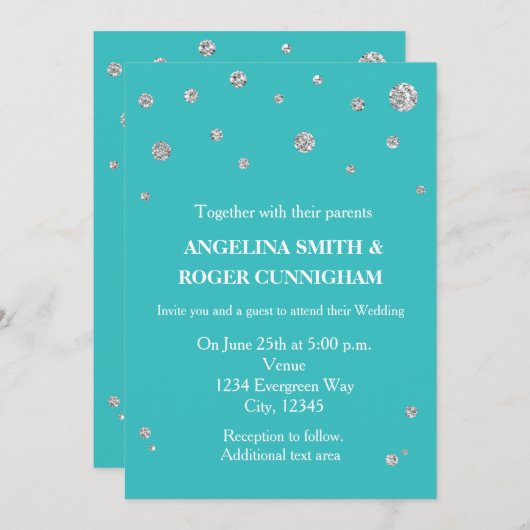 Türkisfarbener Aquamariner Silberner Glitzer Moder Einladung (Vorne/Hinten)