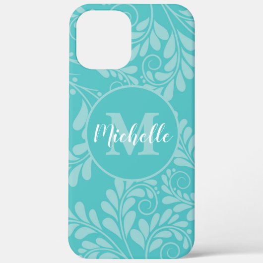 Türkisfarbener Blüh mit Initial & Name Case-Mate iPhone Hülle (Rückseite)
