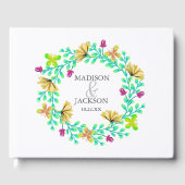 Türkisfarbener Blumenreath Botanische Hochzeit Gästebuch (Vorderseite)