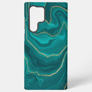 Türkisfarbener Flüssig-Marmor-Hintergrund mit Gold Samsung Galaxy Hülle