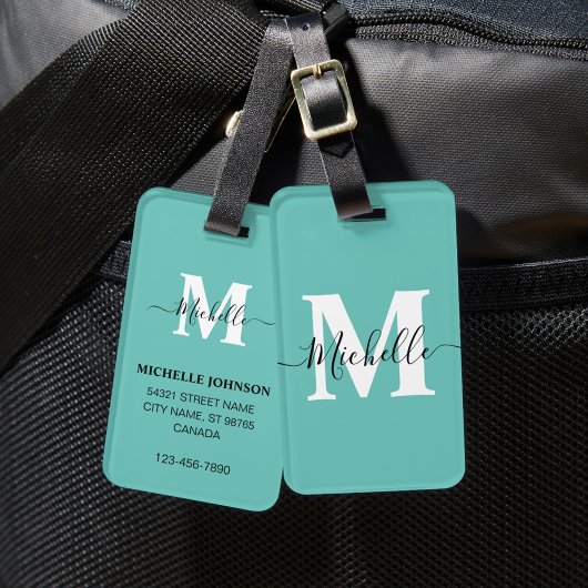 Türkisfarbener Gepäckträger mit Monogramm Gepäckanhänger