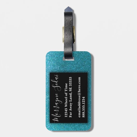 Türkisfarbener Glitzer Glitzern Travel Glam Monogr Gepäckanhänger (Rückseite vertikal)