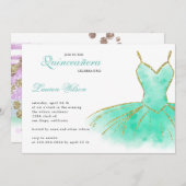 Türkisfarbener Glitzer Gown Quinceanera Einladung (Vorne/Hinten)