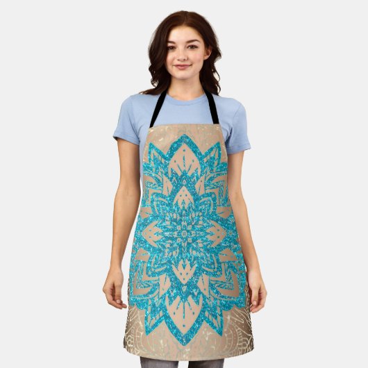 Türkisfarbener Glitzer Mandala 2 Schürze (Getragen)