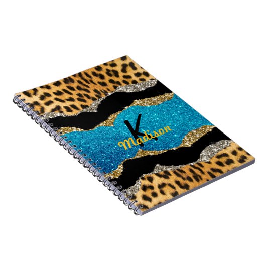 Türkisfarbener Glitzer-Monogramm aus Gürteltierdru Notizblock (Rechte Seite)