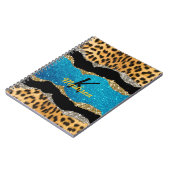 Türkisfarbener Glitzer-Monogramm aus Gürteltierdru Notizblock (Linke Seite)