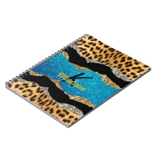 Türkisfarbener Glitzer-Monogramm aus Gürteltierdru Notizblock (Linke Seite)