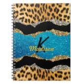 Türkisfarbener Glitzer-Monogramm aus Gürteltierdru Notizblock (Vorderseite)