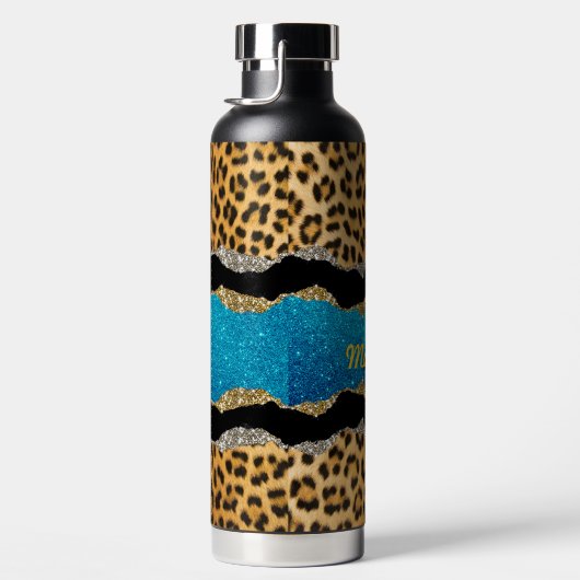 Türkisfarbener Glitzer-Monogramm aus Gürteltierdru Trinkflasche (Rechts)