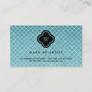 Türkisfarbener Glitzer Monogramm Quatrefolie Visit Visitenkarte