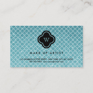 Türkisfarbener Glitzer Monogramm Quatrefolie Visit Visitenkarte