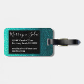 Türkisfarbener Glitzer Ombre Glitzern Glam Monogra Gepäckanhänger (Rückseite horizontal)