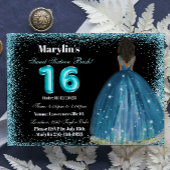 Türkisfarbener Glitzer Prinzessin Sweet 16 Foil Ba Einladung