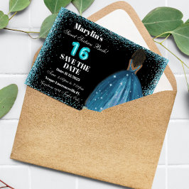 Türkisfarbener Glitzer Prinzessin Sweet 16 Foil Ba Save The Date