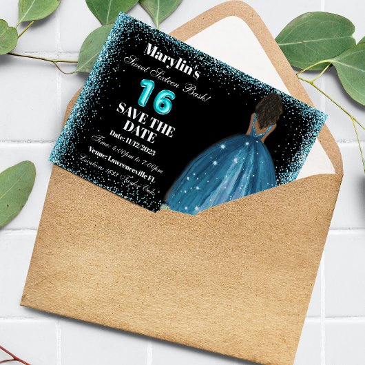Türkisfarbener Glitzer Prinzessin Sweet 16 Foil Ba Save The Date