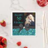 Türkisfarbener Glitzer Schwarzer Bow 50. Geburtsta Serviette (Beispiel)