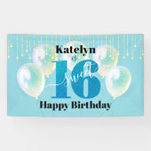 Türkisfarbener Glitzer Sweet 16 Birthday Balloon S Banner (Horizontal)